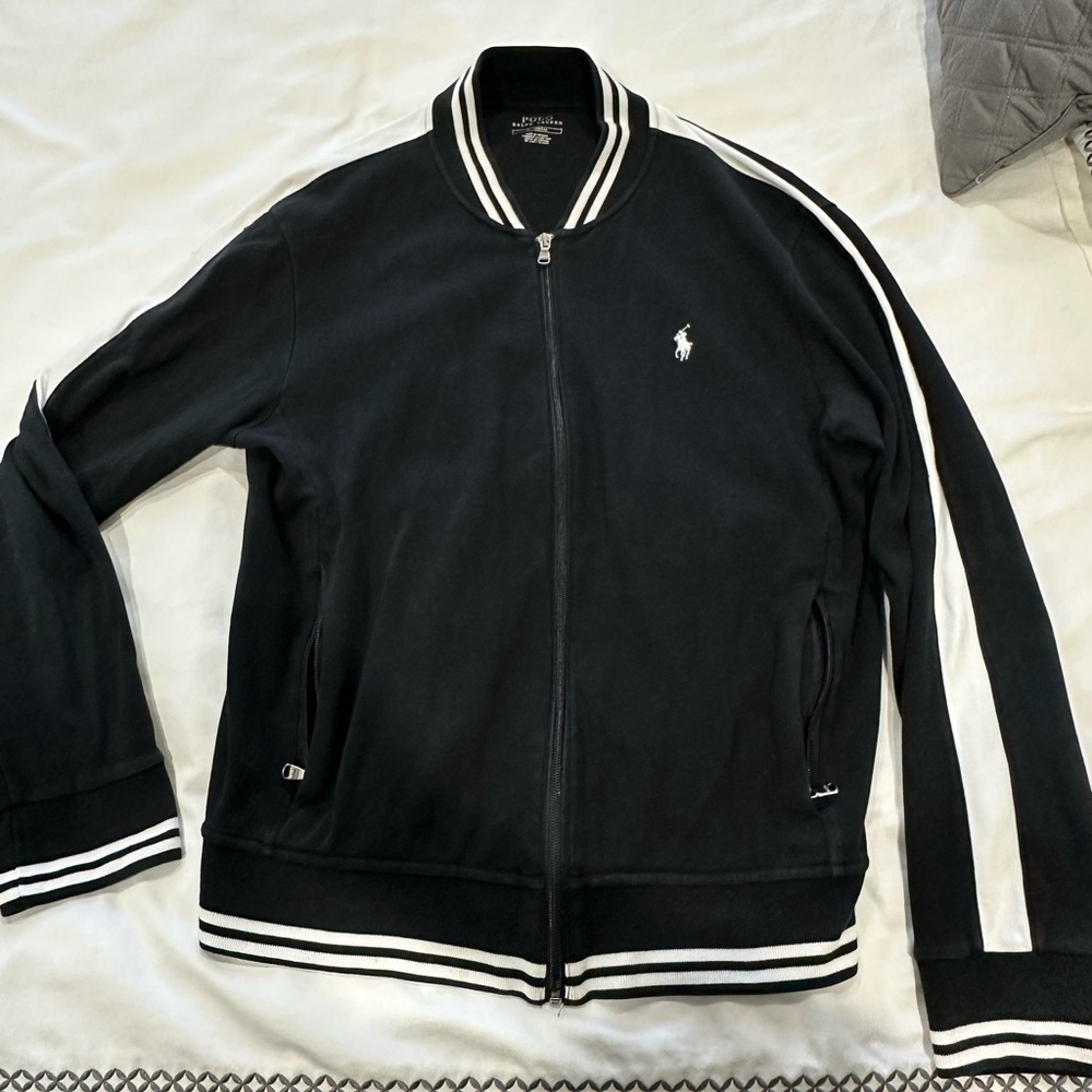 Polo Ralph Lauren black bomber with white stripes